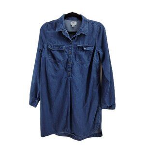 Old Navy Dress Womens M Blue Denim Popover Shirt 1/2 Button Pockets Collar